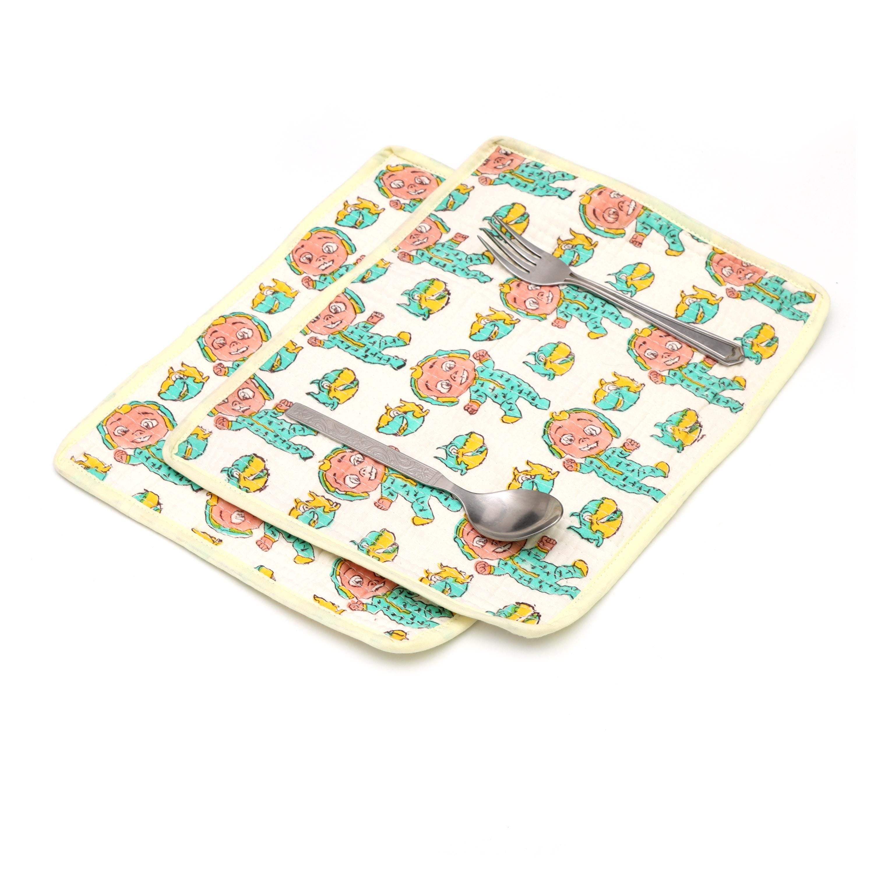 Quilted Baby Burp Cloth, Soft Cotton Burp Rag Placement, Cute Cartoon Baby & Fish Print Placement, Reusable Newborn Feeding Cloth Placement