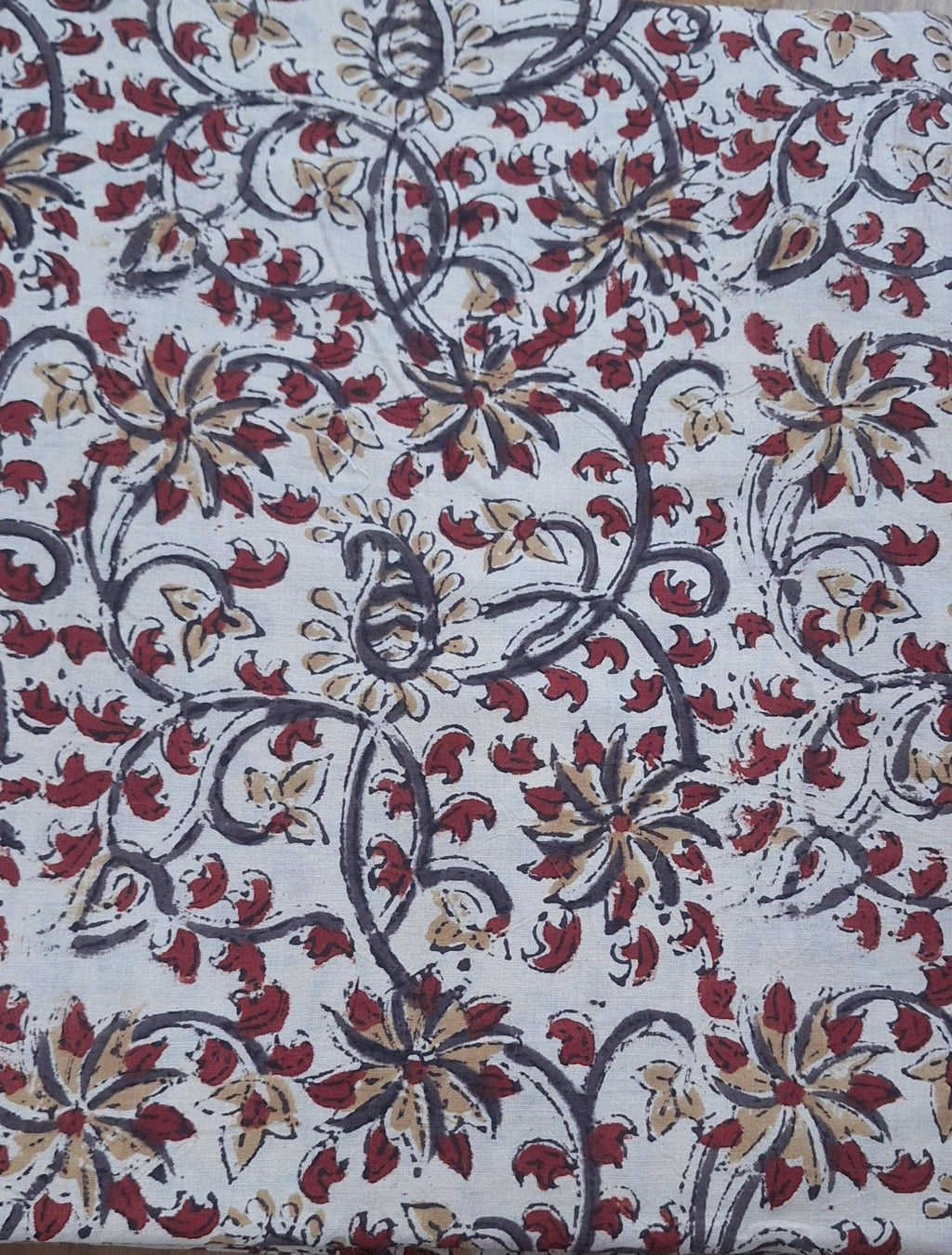 Red Floral Cotton Fabric, Hand Block Print Fabric, Indian Cotton Textile, Vintage Floral Fabric, Sewing Dressmaking Fabric, DIY Craft Fabric