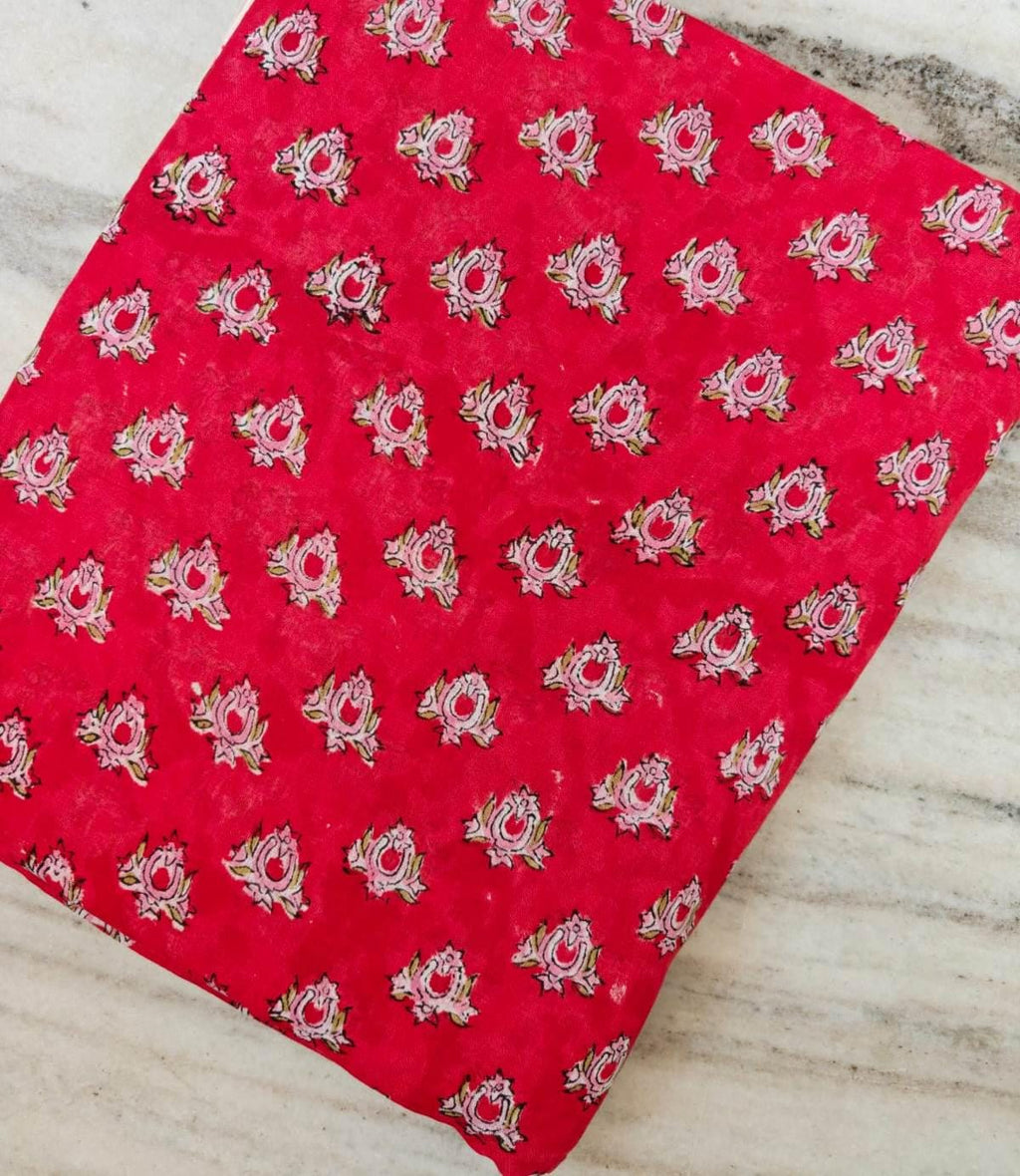 Red Floral Cotton Fabric, Hand Block Print Fabric, Indian Cotton Textile, Soft Lightweight Fabric, Dressmaking Sewing Material, Craft Fabric