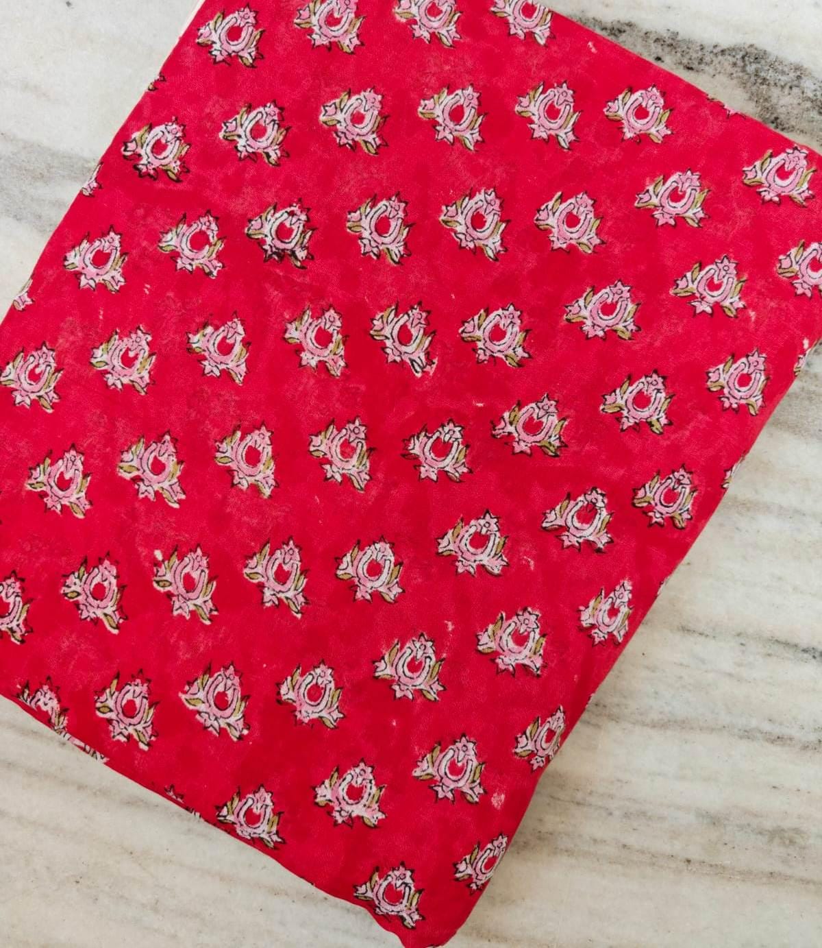Red Floral Cotton Fabric, Hand Block Print Fabric, Indian Cotton Textile, Soft Lightweight Fabric, Dressmaking Sewing Material, Craft Fabric