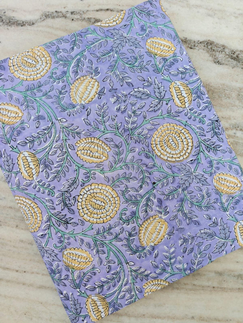 Lavender Floral Cotton Fabric, Yellow Hand Block Print Fabric, Indian Cotton Textile, Soft Floral Yardage, Dressmaking Quilting Craft Fabric