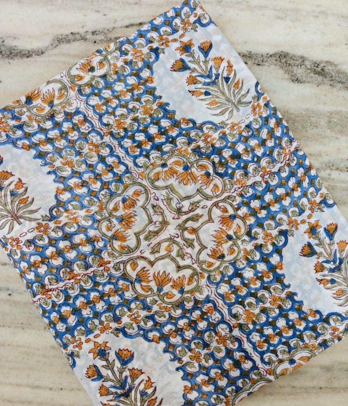 Sky Blue Floral Medallion Cotton Fabric, Hand Block Print Style Textile, Boho Cloth, Soft Lightweight Sewing Fabric, Dress Making Fabric