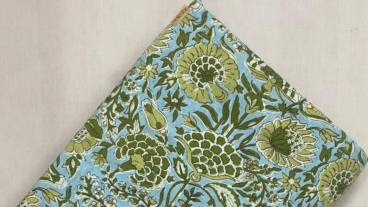 Indian Hand Block Print Fabric, Floral 100% Cotton Quilting Fabric By The Yard, Fabric For Dress Making, Loose Running Fabric, Napkin Fabric