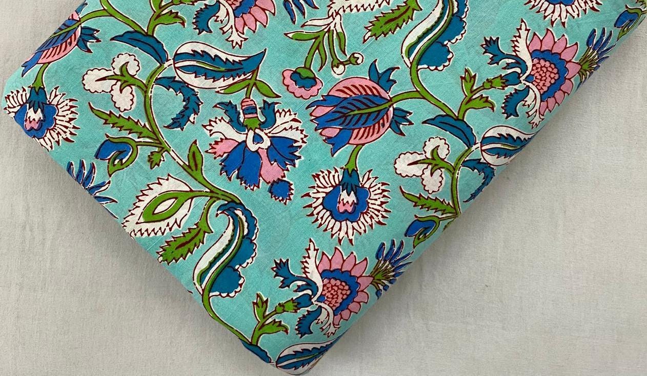 Soft Cotton, Indian Hand Block Print Fabric, Floral 100% Cotton Fabric By The Yard, Fabric for Loose Running, Dress Making, Textile Fabric