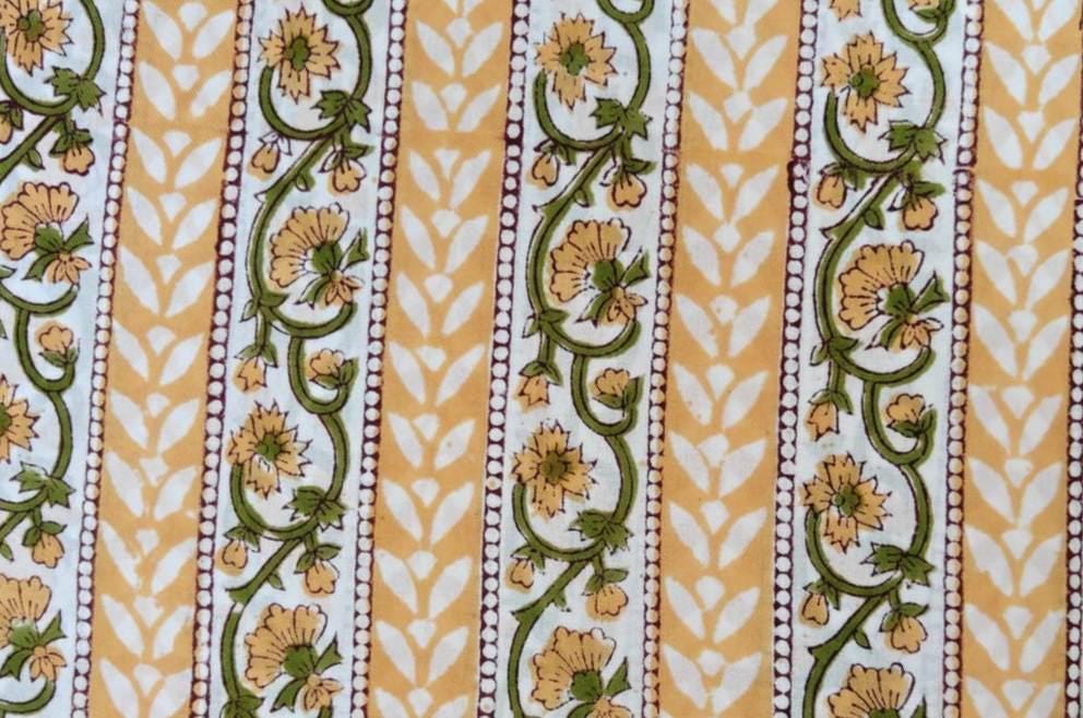 Green Red Designer Hand Block Print Fabric, Floral 100% Cotton Quilting Fabric By The Yard, Fabric For Dress Making, Loose Running Fabric