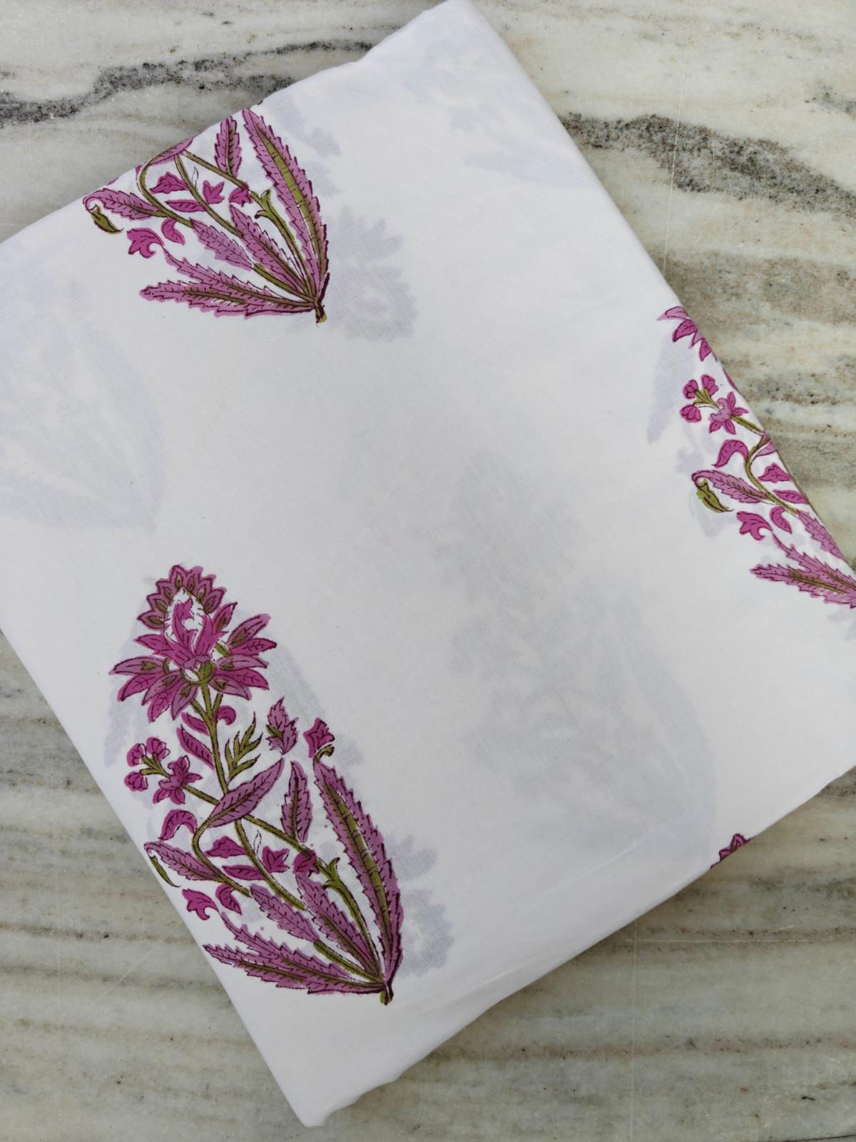 Pink Floral Block Print Cotton Fabric, Hand Block Printed White Cotton By The Yard, Indian Floral Fabric for Dressmaking, Quilting, Crafts