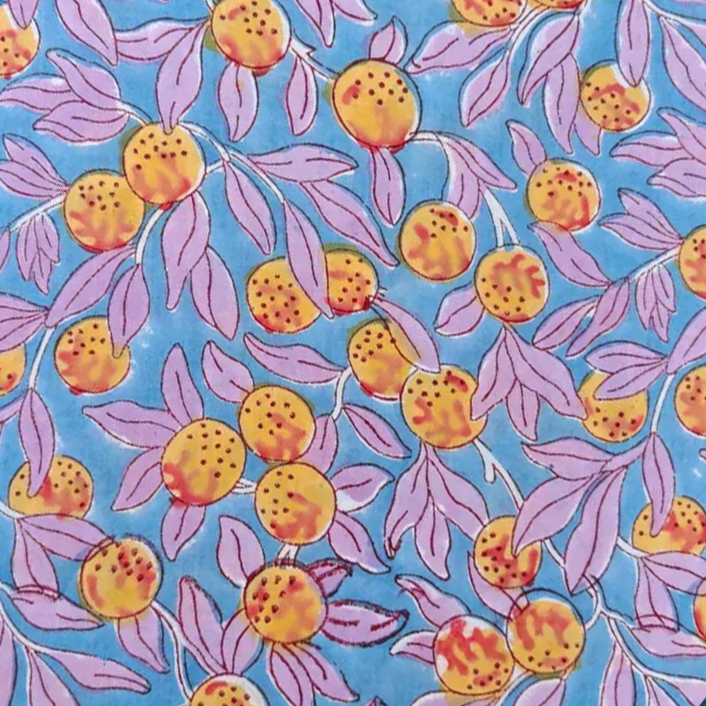 Hand Block Printed Cotton Cushion Cover, Blue Floral Fruit Pattern Pillow Cover, Colorful Boho Throw Pillow, 16x16 Handmade Cushion Covers