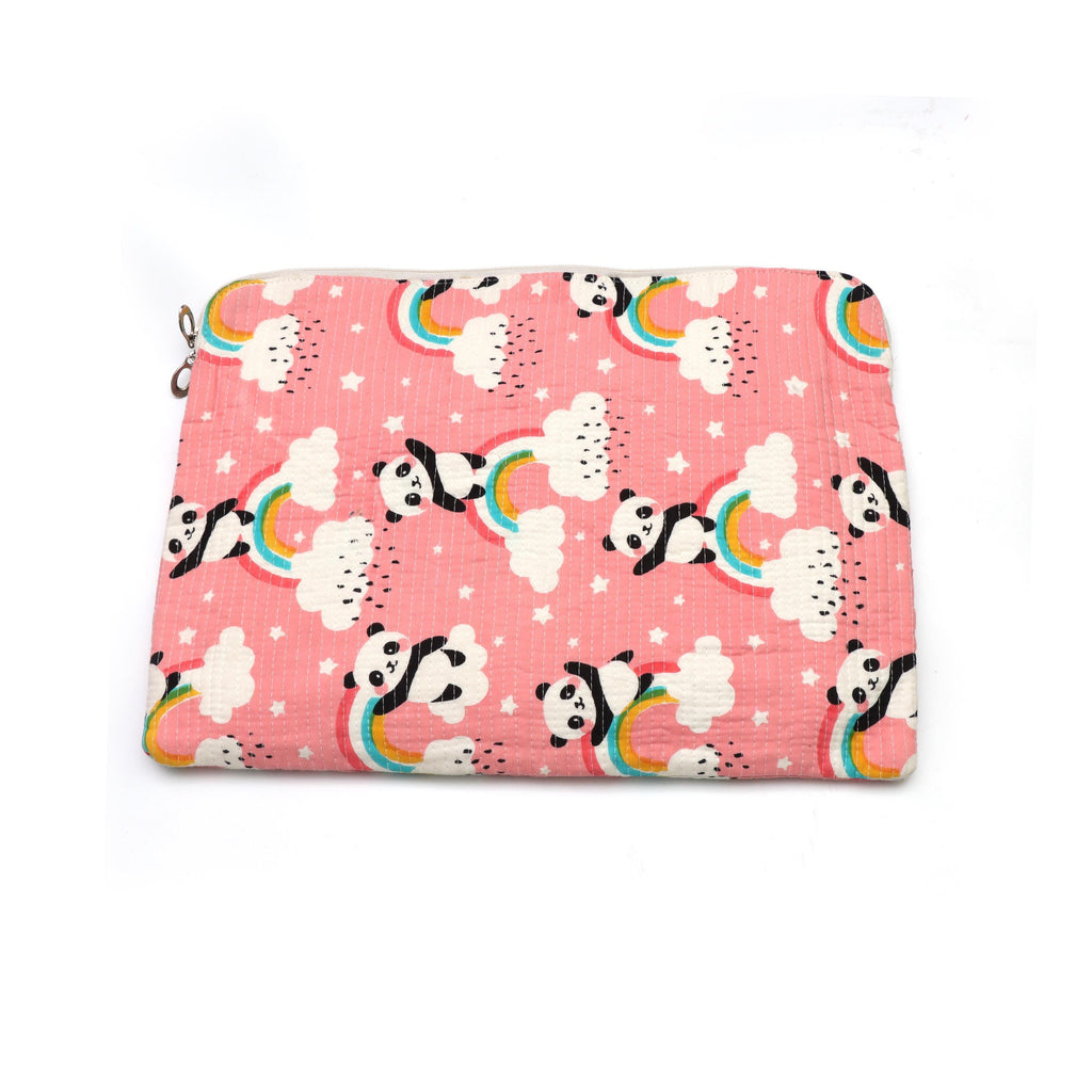Quilted Laptop Sleeve, Cute Panda Laptop Bag, Cotton Padded Laptop Case, Rainbow Print Laptop Cover, Handmade Laptop Sleeve, Macbook Sleeve