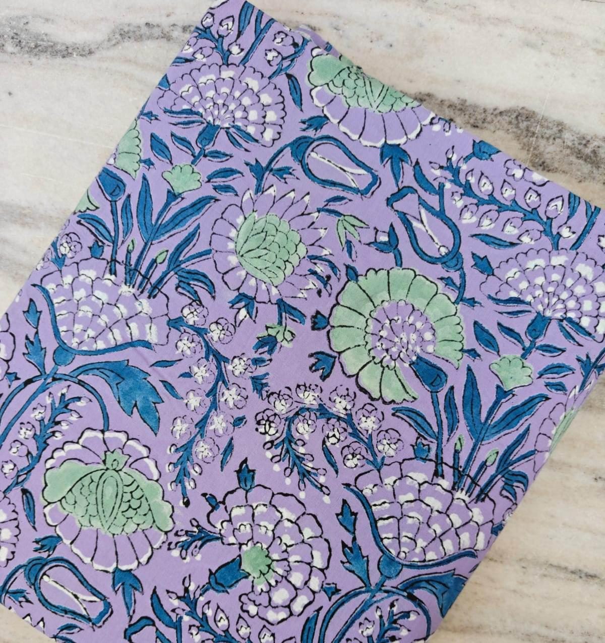 Lavender Floral Cotton Fabric, Purple Indian Block Print Fabric, Flower Cotton Fabric by the Yard, Quilting Craft Fabric, Handmade Textile