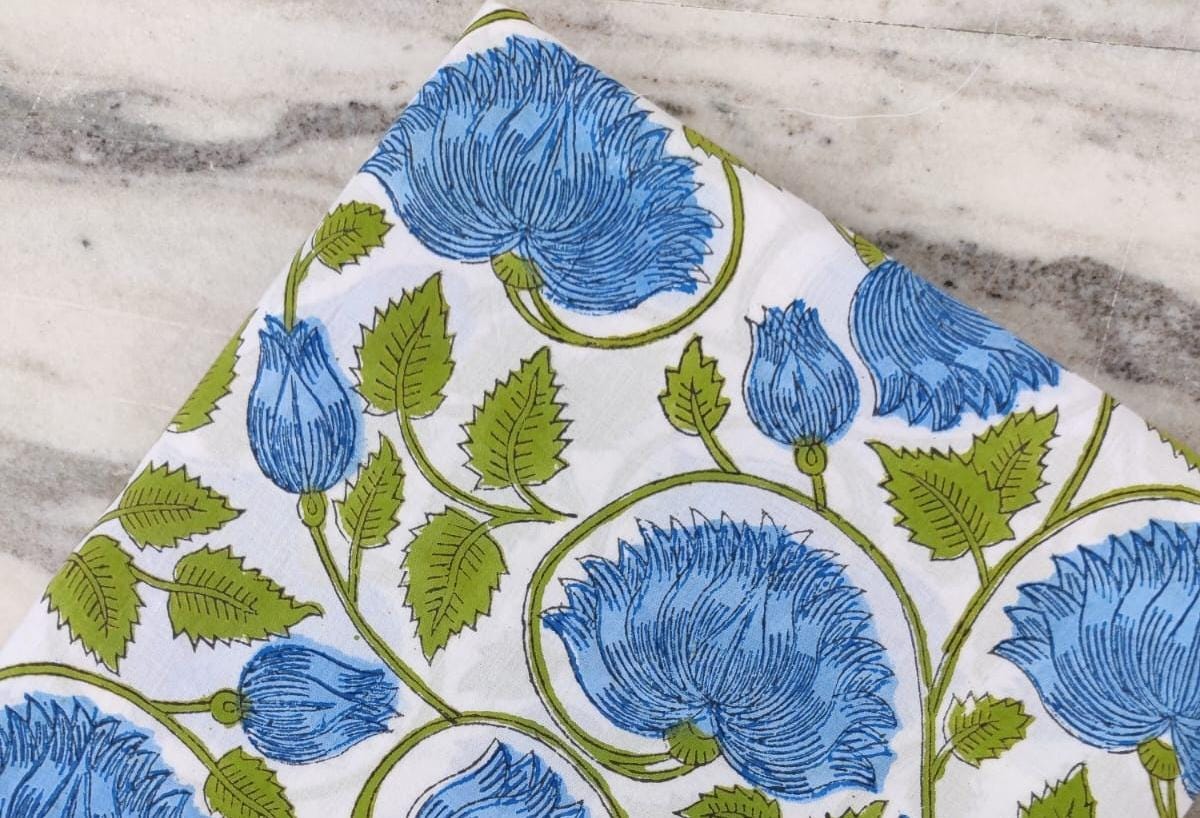 Beautiful Designer Keri Print Indian Hand Block Cotton Fabric by the Yard, 100% Soft Cotton Fabric for Dressmaking, Loose Running Fabric