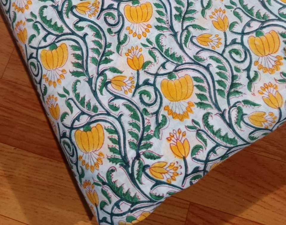 Indian Hand Block Print Fabric, Floral 100% Cotton Quilting Fabric By The Yard, Fabric For Dress Making, Loose Running Fabric, Napkin Fabric
