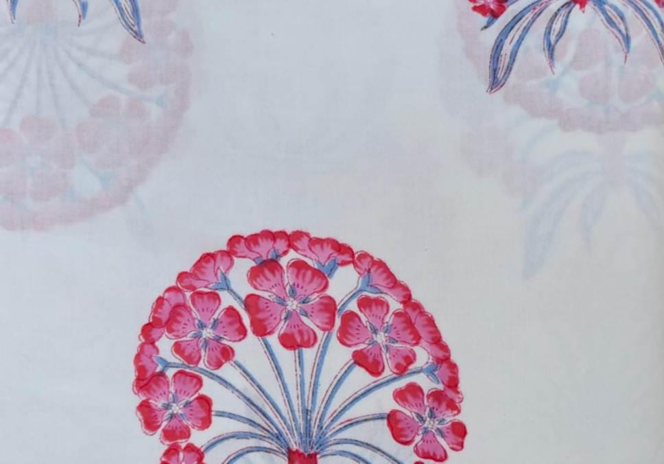 Pink Designer Hand Block Print Fabric, Floral 100% Cotton Quilting Fabric By The Yard, Fabric For Dress Making, Loose Running Fabric