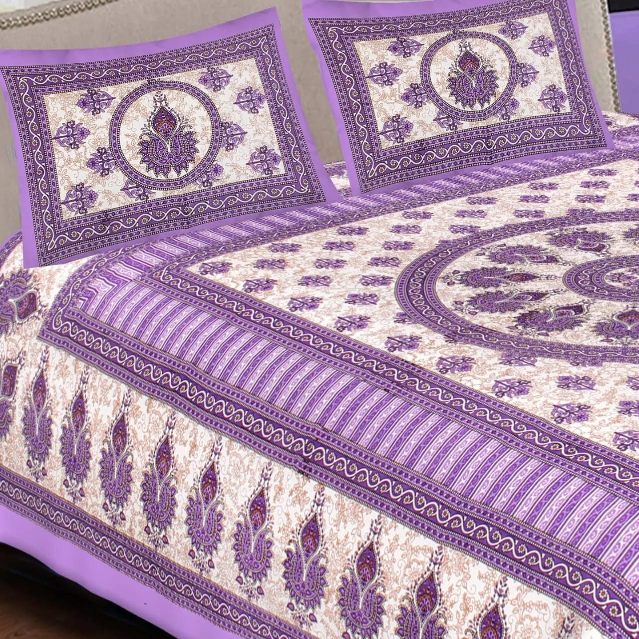 Queen Size Cotton Bedsheet, Double Bedsheet, Hand Block Prined Bedsheet With 2 Pillow Covers, Boho Soft Bedsheet, Handmade Bedsheet Set