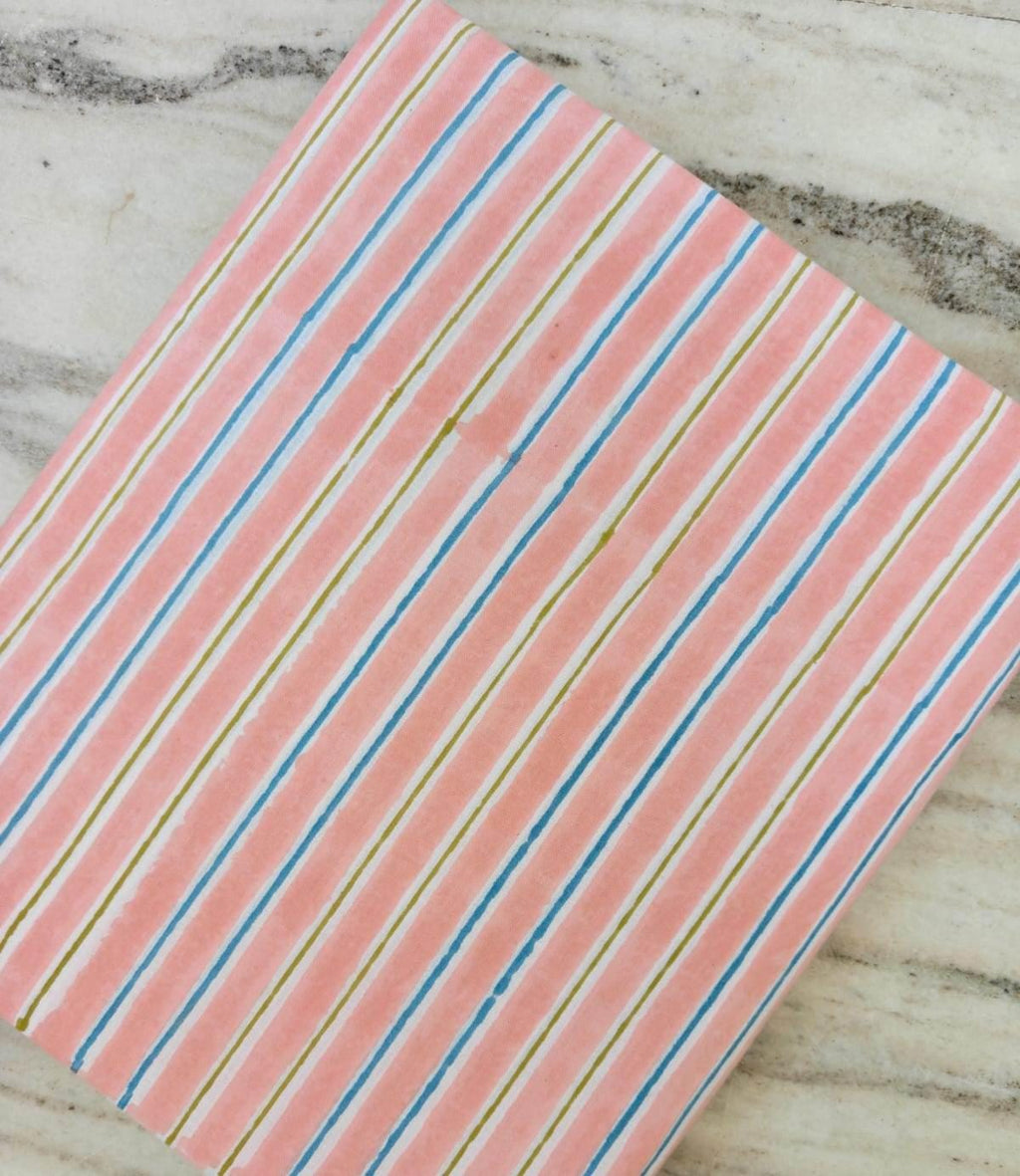Pink Striped Cotton Fabric, Pastel Stripe Fabric by the Yard, Blue Green Lines, Quilting Fabric, Sewing Material, Lightweight Cotton Textile