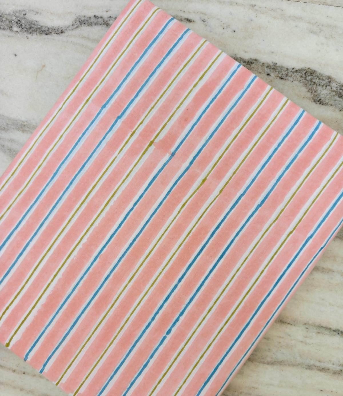 Pink Striped Cotton Fabric, Pastel Stripe Fabric by the Yard, Blue Green Lines, Quilting Fabric, Sewing Material, Lightweight Cotton Textile