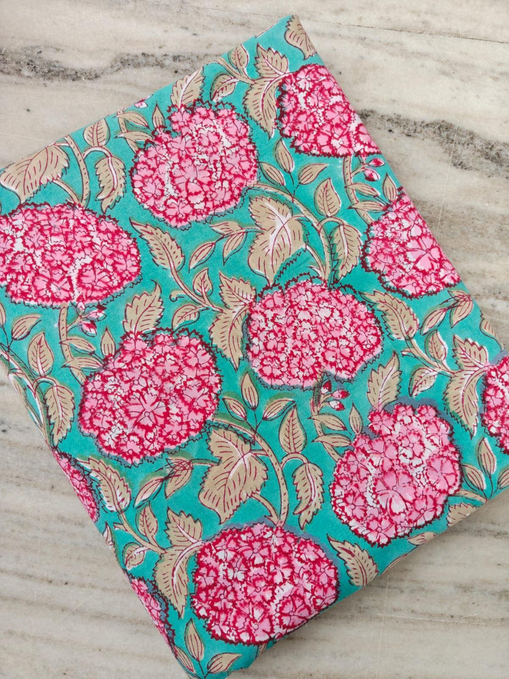 Teal Pink Floral Block Print Cotton Fabric Indian Hand Block Printed Fabric by the Yard, Soft Cotton Summer Floral Print Fabric Dress Making