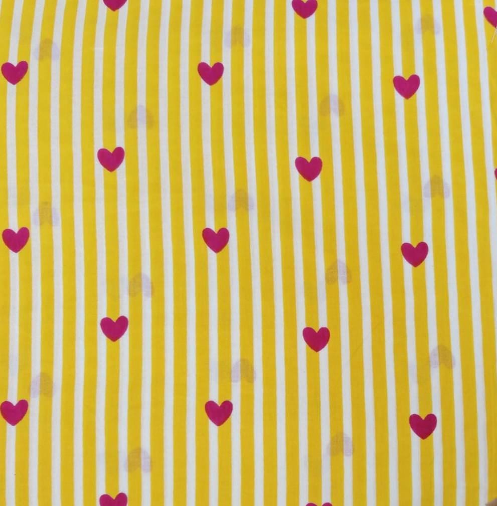Yellow Stripe Heart Cotton Fabric, Pink Heart Print Fabric by the Yard, Cute Valentine Fabric for Quilting Sewing Modern Love Pattern Fabric