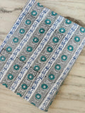 Blue Teal Floral Block Print Cotton Fabric, Indian Hand Block Style Striped Fabric, Fabric for Loose Running, Dress Making, Textile Fabric