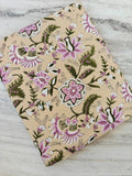 Floral Cotton Fabric, Beige Pink Botanical Print, Vintage Style Fabric, Block Print Inspired Fabric, Quilting Fabric Dressmaking by the Yard