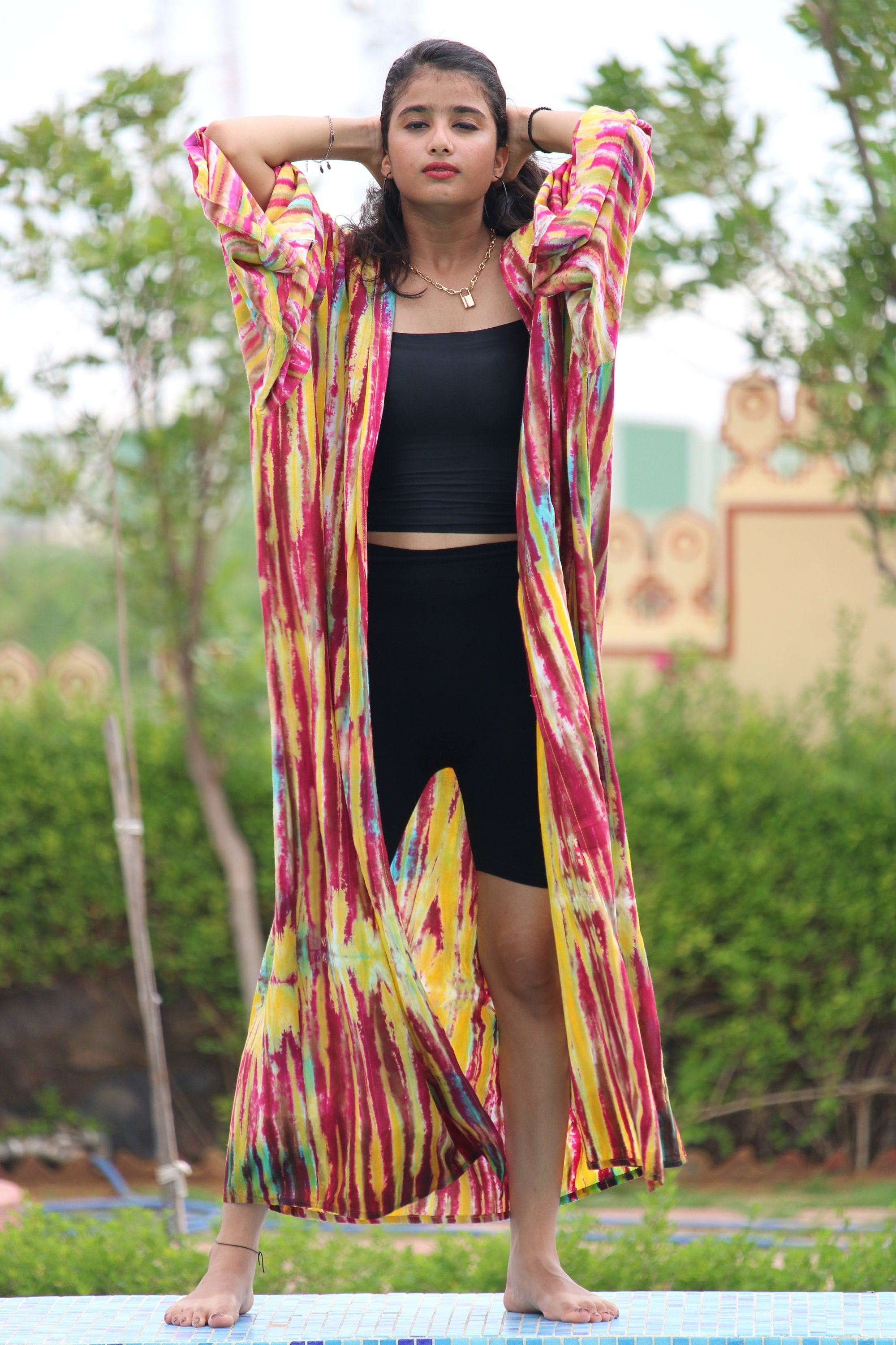 Long Kimono Women, Cover Up, Red Color Light Summer Jacket, Long Kimono Style Wedding Robe Bride, Orange Bridal Robe, Hand Tie Dye Kimono