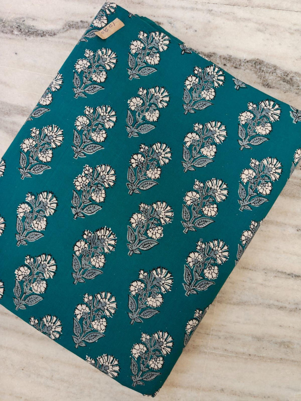 Teal Floral Cotton Fabric by the Yard, Indian Block Print Fabric, Small Buta Print Fabric, Boho Sewing Quilting Fabric, Dressmaking Textile