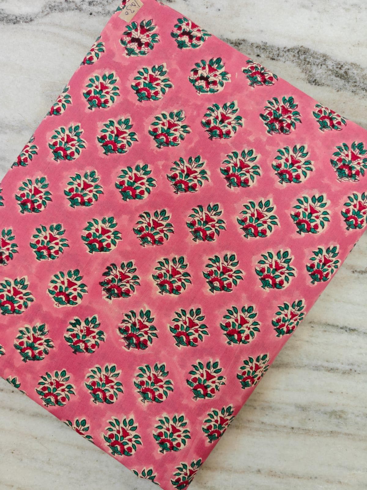 Pink Floral Cotton Fabric, Hand Block Print Fabric, Indian Cotton Yardage, Small Buti Print Fabric, Soft Lightweight Craft Sewing Fabric