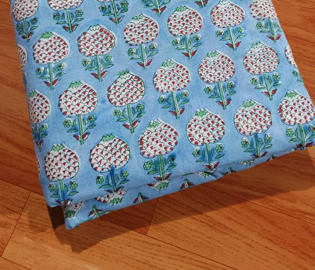 Soft Cotton, Indian Hand Block Print Fabric, Floral 100% Cotton Fabric By The Yard, Fabric for Loose Running, Dress Making, Textile Fabric