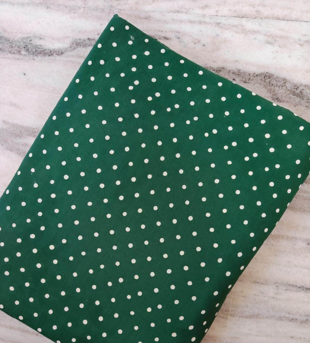 Green Polka Dot Cotton Fabric, Dark Green Fabric with White Dots, Quilting Cotton, Sewing Fabric, Dressmaking Fabric, Classic Dot Print