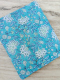 Turquoise Floral Cotton Fabric, Block Print Style Fabric, Blue Green Floral Yardage, Soft Cotton Craft Fabric, Dressmaking Quilting Napkins
