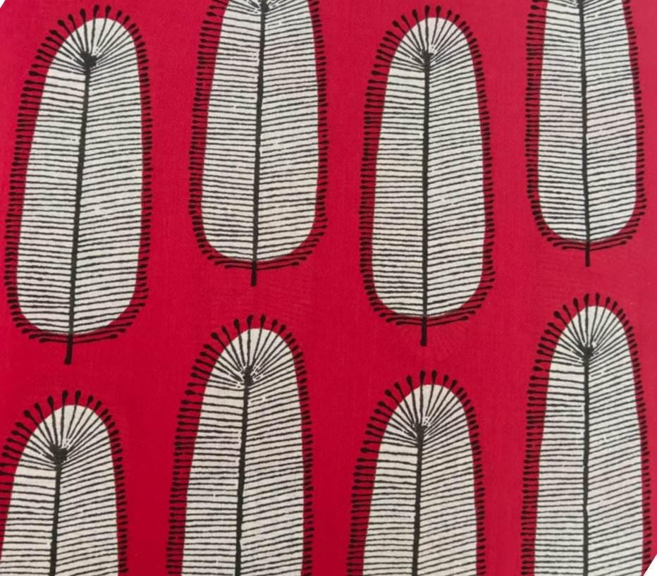 Designer Red Feather Print Cotton Fabric | Modern Leaf Pattern | Soft Indian Fabric by the Yard for Quilting, Sewing & Dressmaking | Gifts
