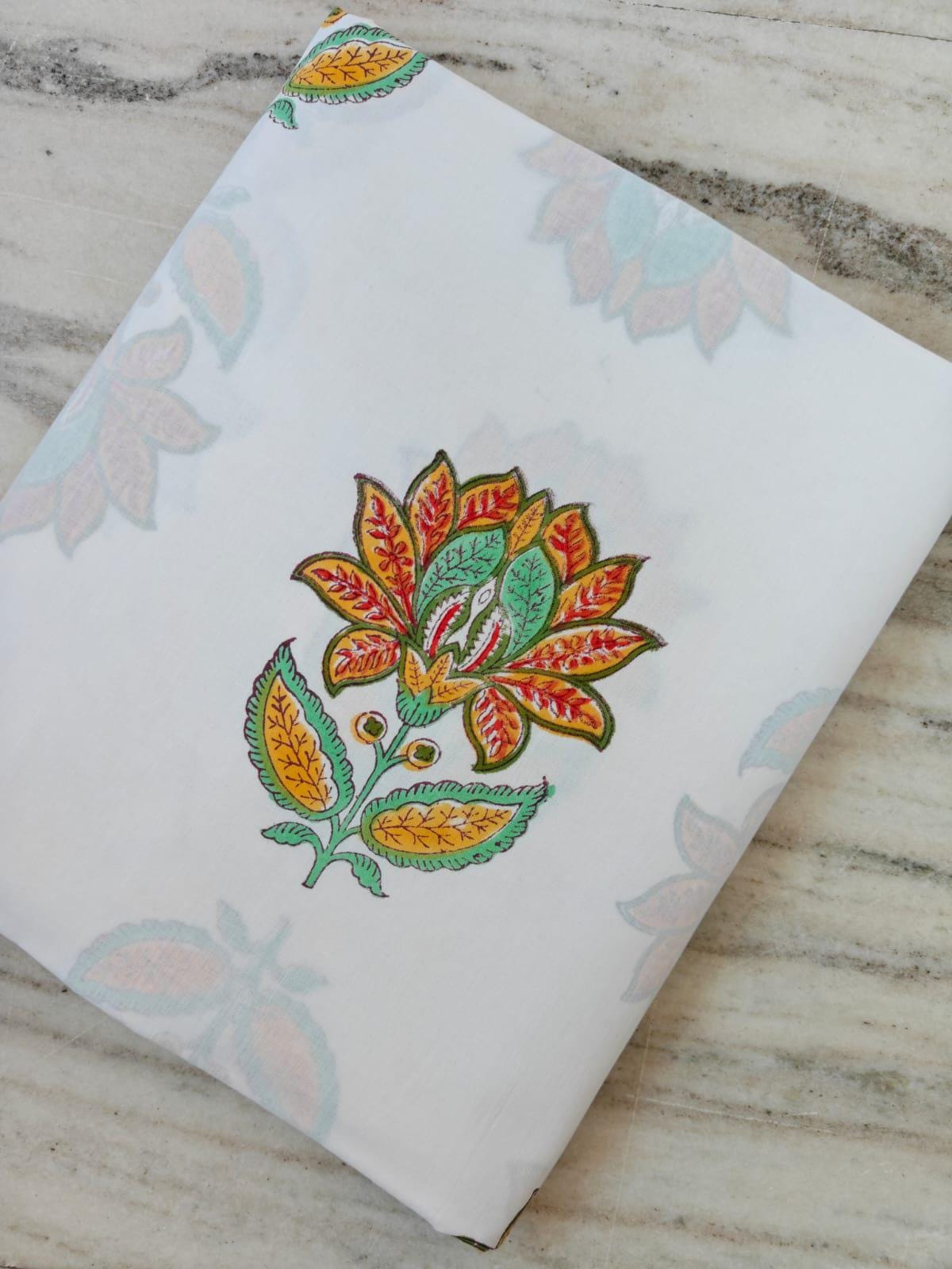 Hand Block Print Cotton Fabric, Indian Floral Cotton Fabric, Natural Cotton Yardage, Floral Block Print Fabric, Quilting Soft Cotton Textile