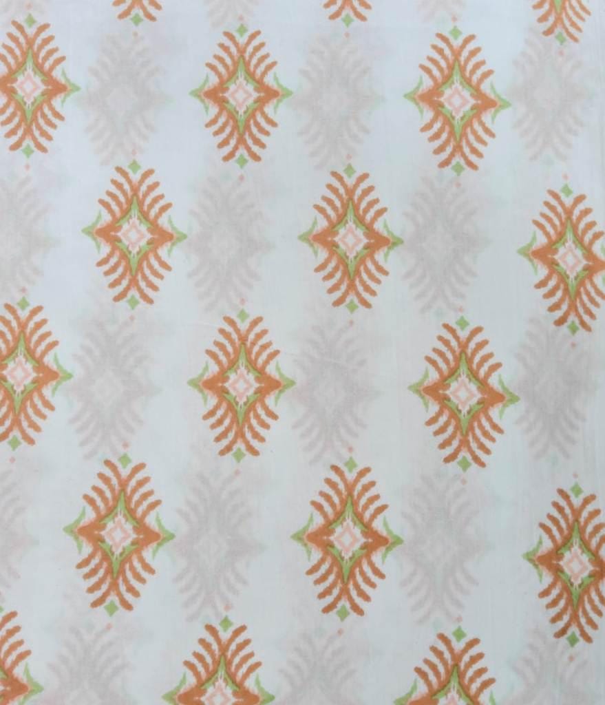 Peach Green Block Print Cotton Fabric, Geometric Floral Indian Cotton, Soft Lightweight Fabric for Sewing, Dressmaking Fabric By The Yard