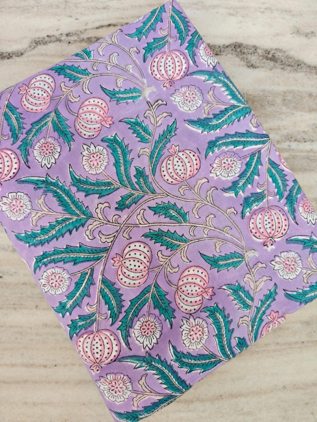 Purple and Teal Botanical Textile by the Yard, Lilac Cotton Fabric with Pink Floral Motif Fabric, Green Leaf Print Lightweight Sewing Fabric