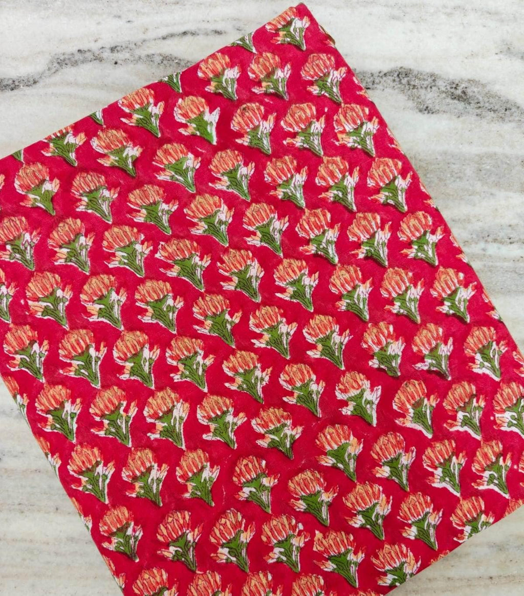 Red Floral Cotton Fabric, Small Buti Block Print Cotton, Indian Hand Printed Fabric, Lightweight Soft Cotton for Sewing, Quilting & Crafts