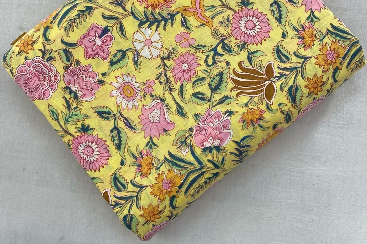 Indian Hand Block Print Fabric, Floral 100% Cotton Quilting Fabric By The Yard, Fabric For Dress Making, Loose Running Fabric, Napkin Fabric