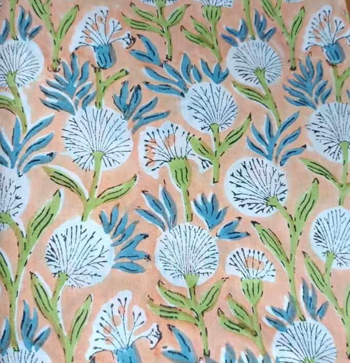 Soft Cotton, Indian Hand Block Print Fabric, Floral 100% Cotton Fabric By The Yard, Fabric for Loose Running, Dressmaking Fabric