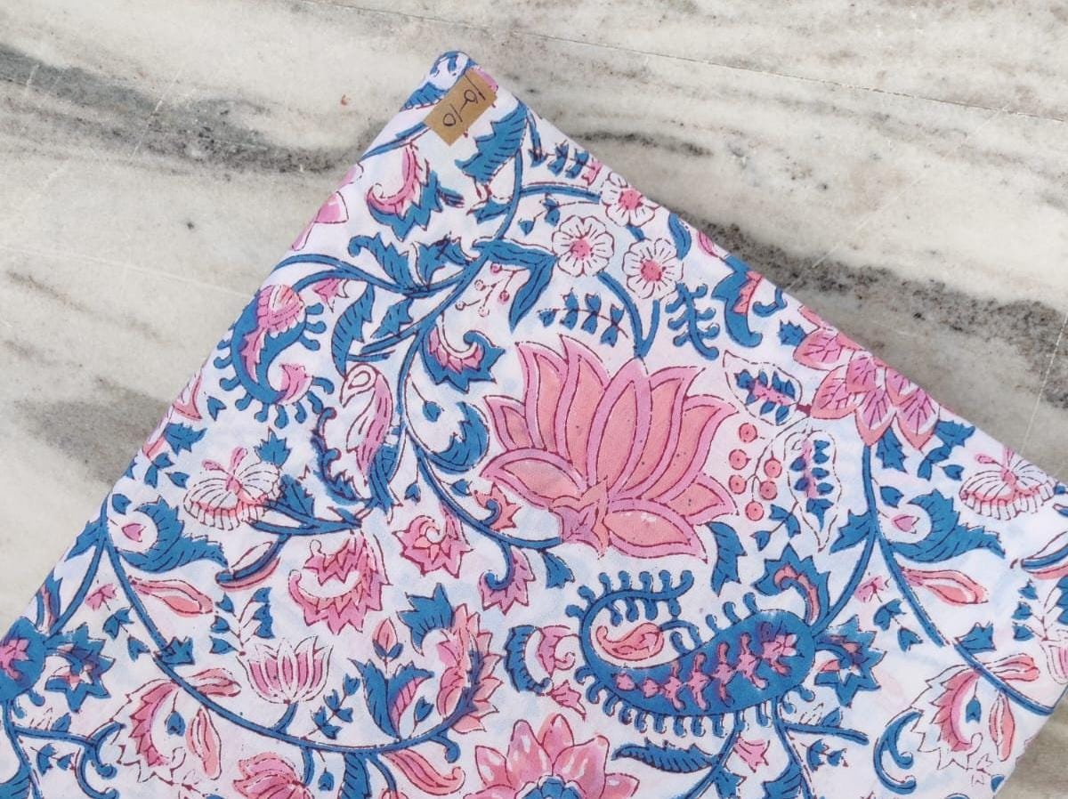 Multi Color Desinger Fabric, Hand Block Print Fabric, Floral 100% Cotton Fabric By The Yard, Fabric for Dress Making, Sewing Fabric, Napkins