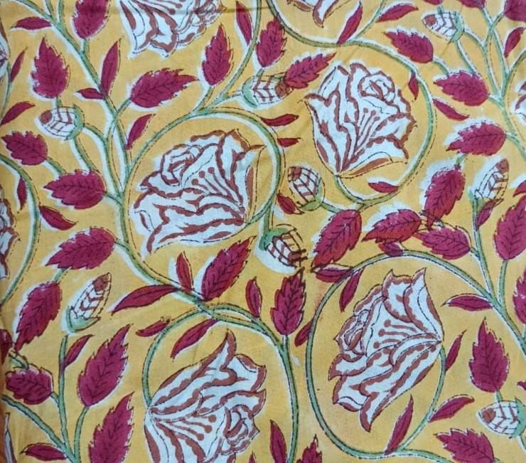 Multi Color Hand Block Print Cotton Fabric, Floral Fabric by the Yard, Quilting, Sewing & Dressmaking, Textile Fabric, Loose Running Fabric