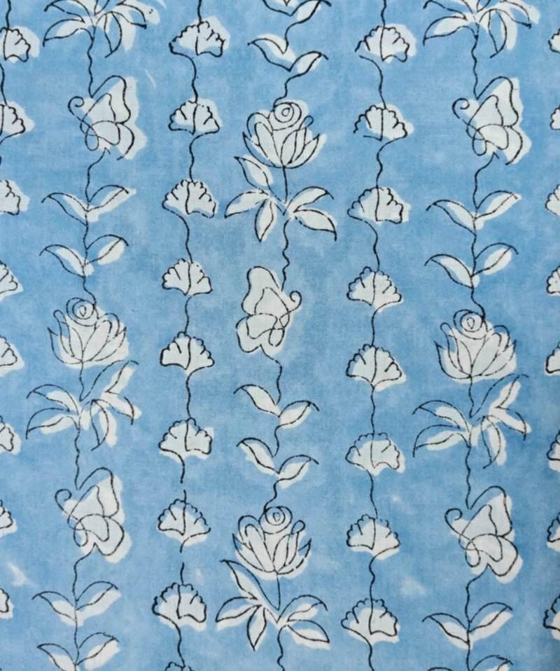 Blue Floral Cotton Fabric by the Yard, Soft Sky Blue Botanical Print, Delicate Vine Flower Fabric, Quilting Cotton, Minimal Floral Textile