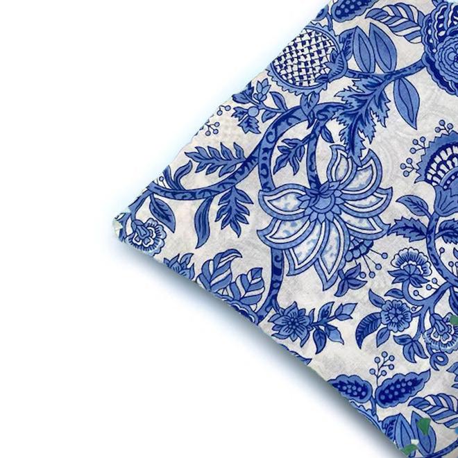 Blue Floral Cotton Cushion Cover, Hand Block Print Pillow Cover, Indigo Flower Throw Pillow | Boho Decorative Cushion, Indian Home Decor