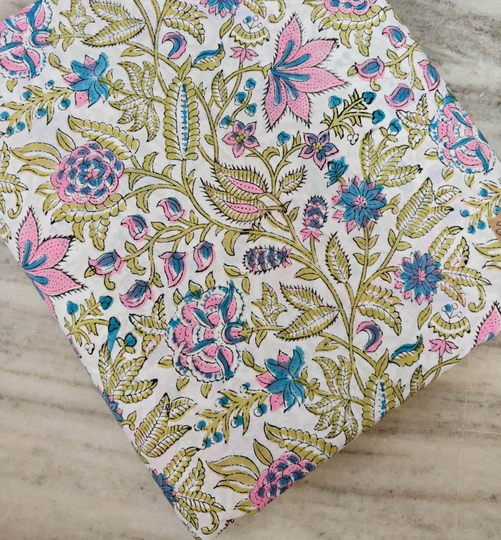 Soft Cotton, Indian Hand Block Print Fabric, Floral 100% Cotton Fabric By The Yard, Fabric for Loose Running, Dress Making, Textile Fabric