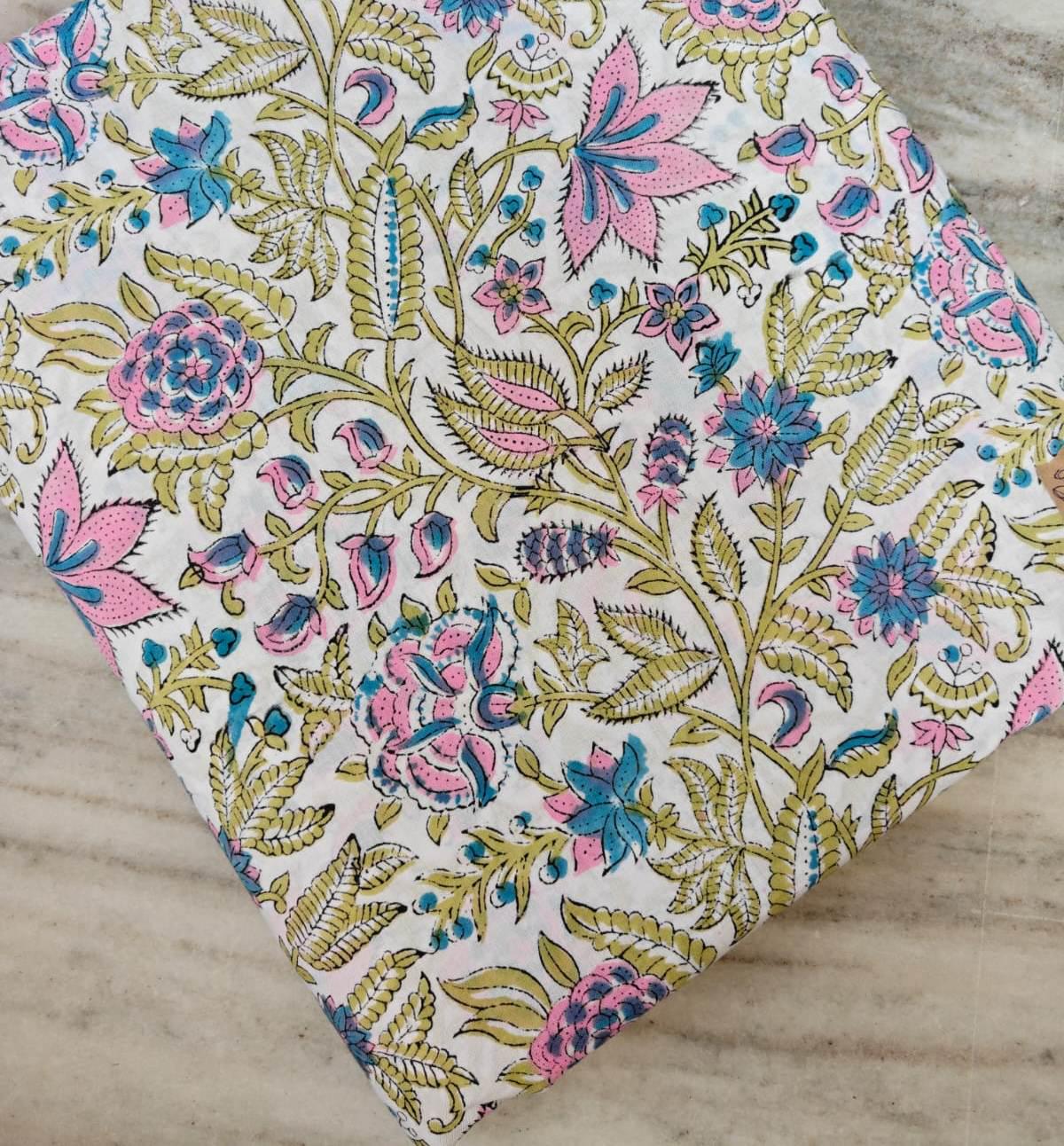 Soft Cotton, Indian Hand Block Print Fabric, Floral 100% Cotton Fabric By The Yard, Fabric for Loose Running, Dress Making, Textile Fabric