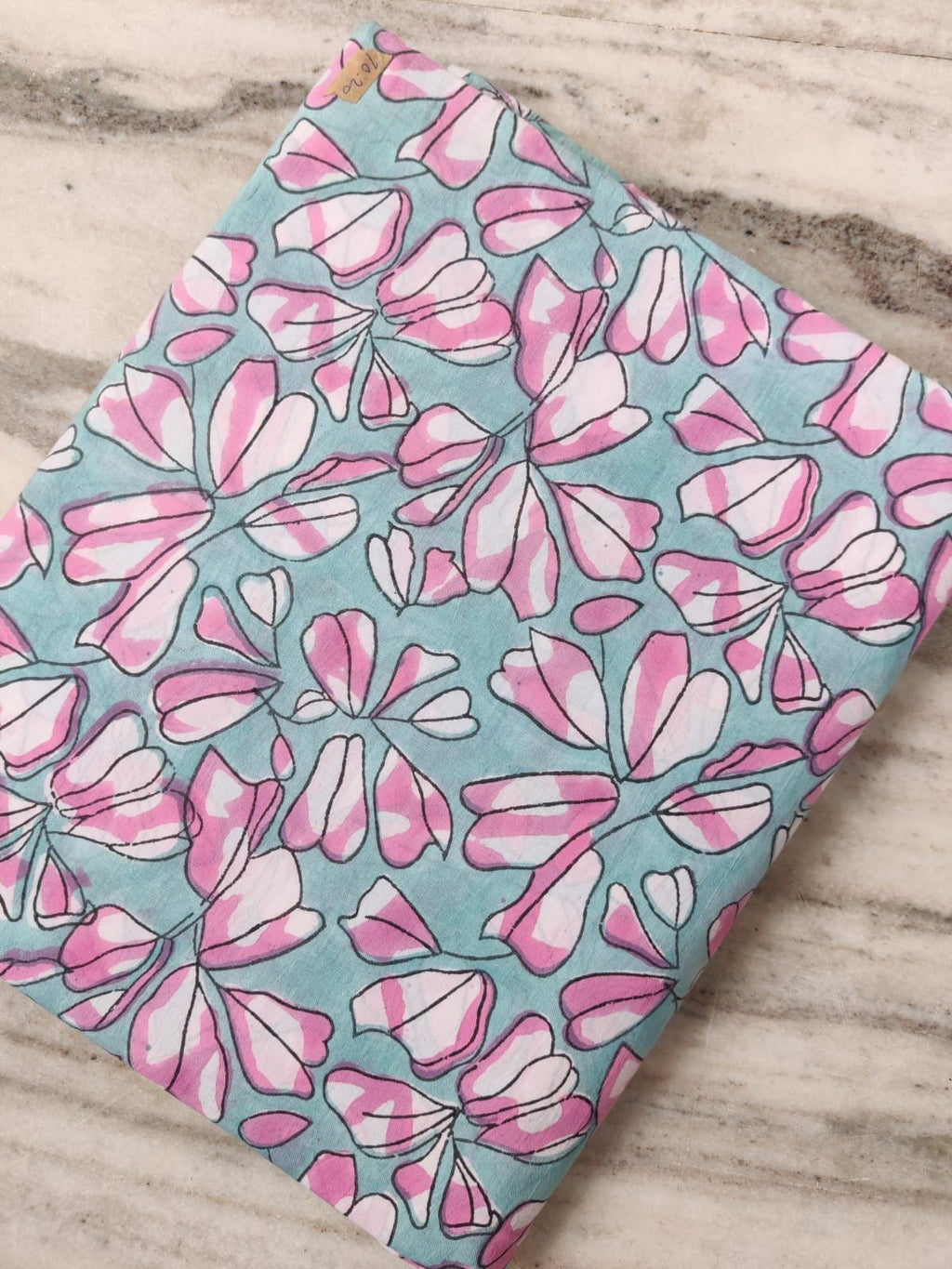Aqua Blue Pink Floral Cotton Fabric, Soft Printed Cotton Material by the Yard, Quilting, Dressmaking, Hand Block Fabric, Textile Fabric