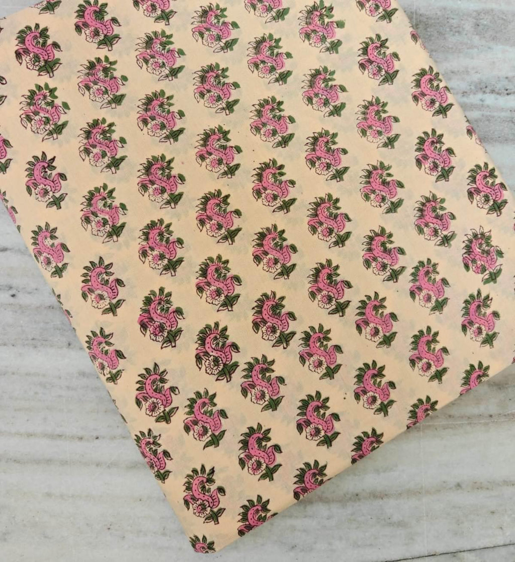 Indian Hand Block Print Fabric, Floral 100% Cotton Quilting Fabric By The Yard, Fabric For Dress Making, Loose Running Fabric, Napkin Fabric