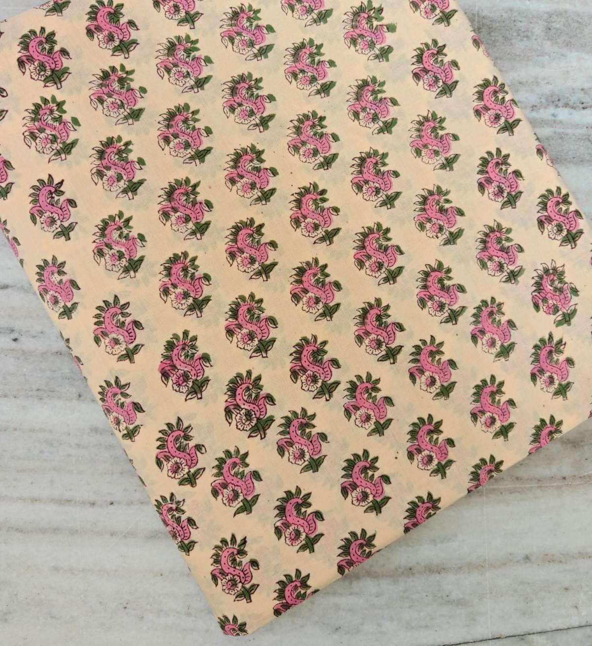 Indian Hand Block Print Fabric, Floral 100% Cotton Quilting Fabric By The Yard, Fabric For Dress Making, Loose Running Fabric, Napkin Fabric
