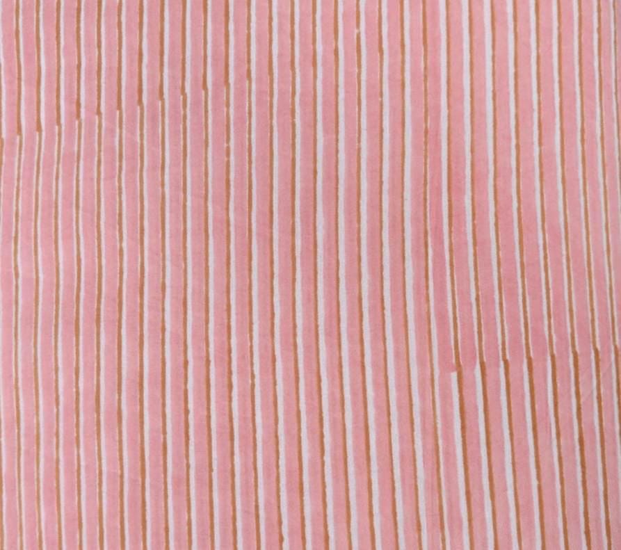 Pink Striped Cotton Fabric, Hand Block Print Fabric, Soft Cotton Sewing Fabric, Dressmaking Fabric, Craft Fabric, Indian Cotton Textile