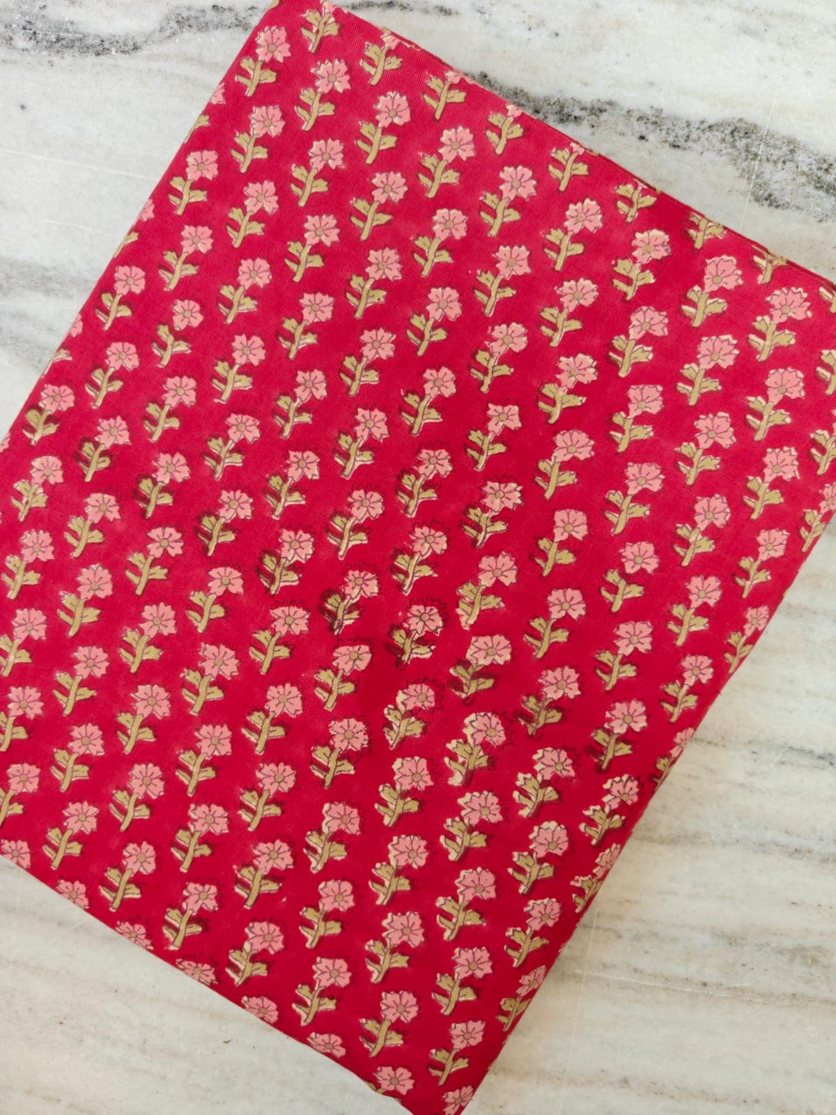 Red Beautiful Designer Hand Block Print Fabric, 100% Cotton Quilting Fabric By The Yard, Dressmaking Fabric, Loose Running Fabric