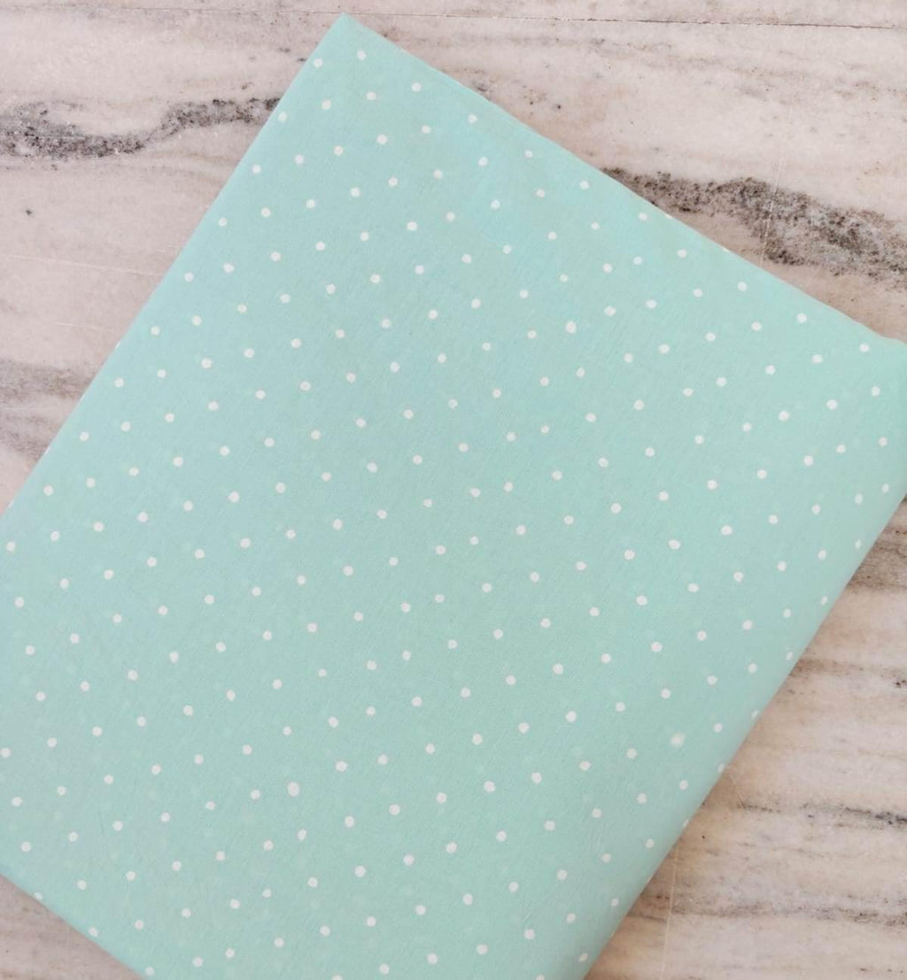 Mint Green Dot Print Cotton Fabric, Small White Polka Dot Fabric, Soft Lightweight Cotton, Quilting Fabric Dressmaking Material Craft Fabric