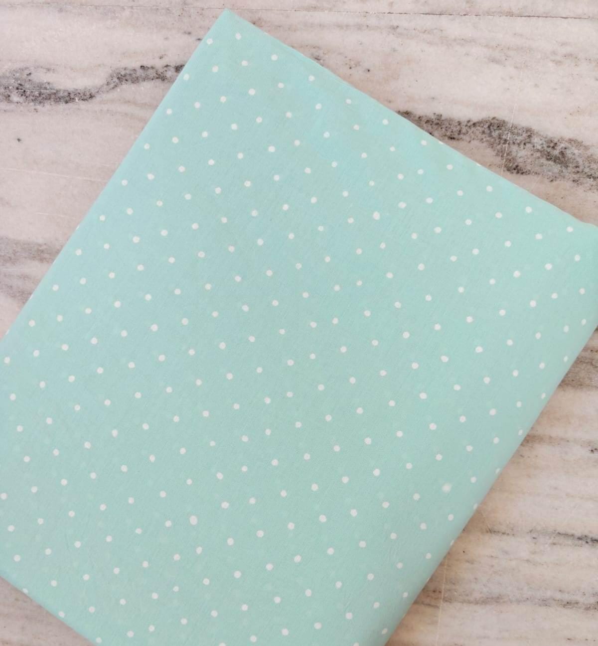 Mint Green Dot Print Cotton Fabric, Small White Polka Dot Fabric, Soft Lightweight Cotton, Quilting Fabric Dressmaking Material Craft Fabric