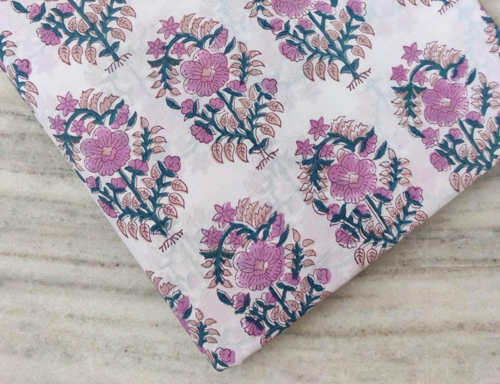 Pink Floral Cotton Fabric by the Yard, Soft Printed Quilting Fabric, Dressmaking Sewing Material, Boho Block Print Fabric and Home Decor